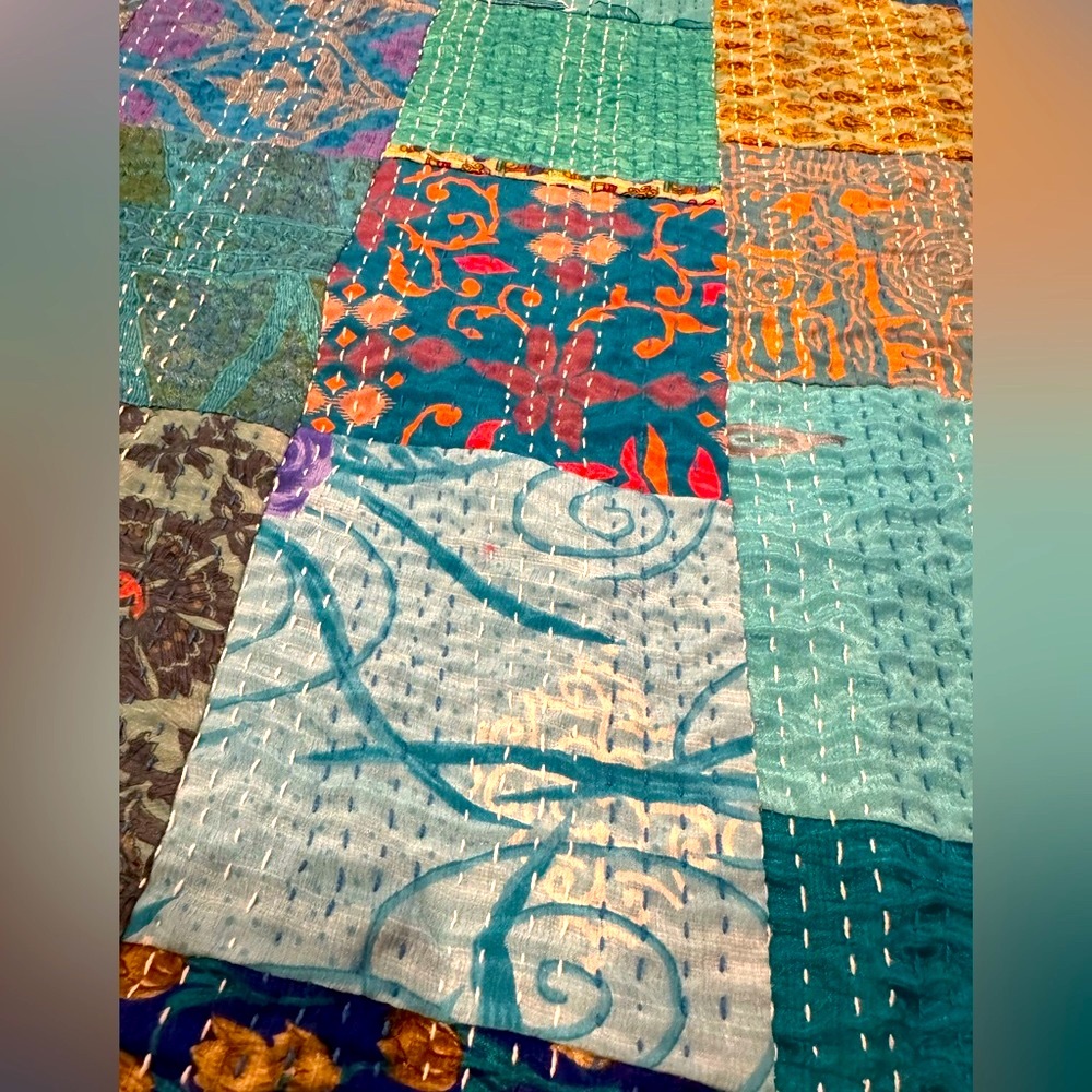 Patchwork Quilt in Blue and Green Tones - Picture 3 of 6